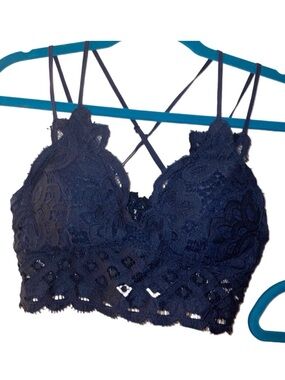 Anemone Blue Lace Bandeau Bralette with Double Straps